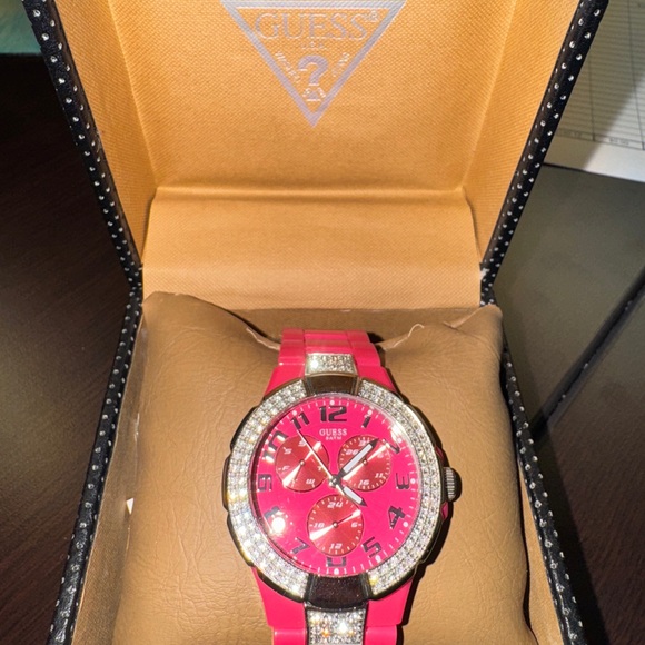 Guess Accessories - GUESS Vibrant Pink Watch with Crystal Details